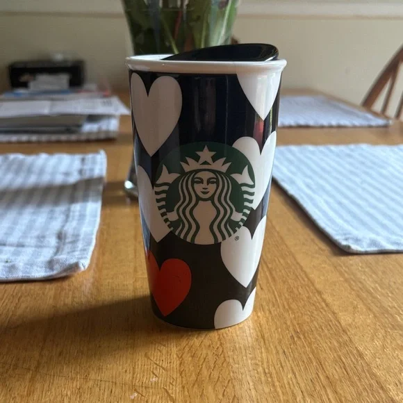 Starbucks | Accents | Starbucks Black And White Heart Tumbler With Red  Accent | Poshmark